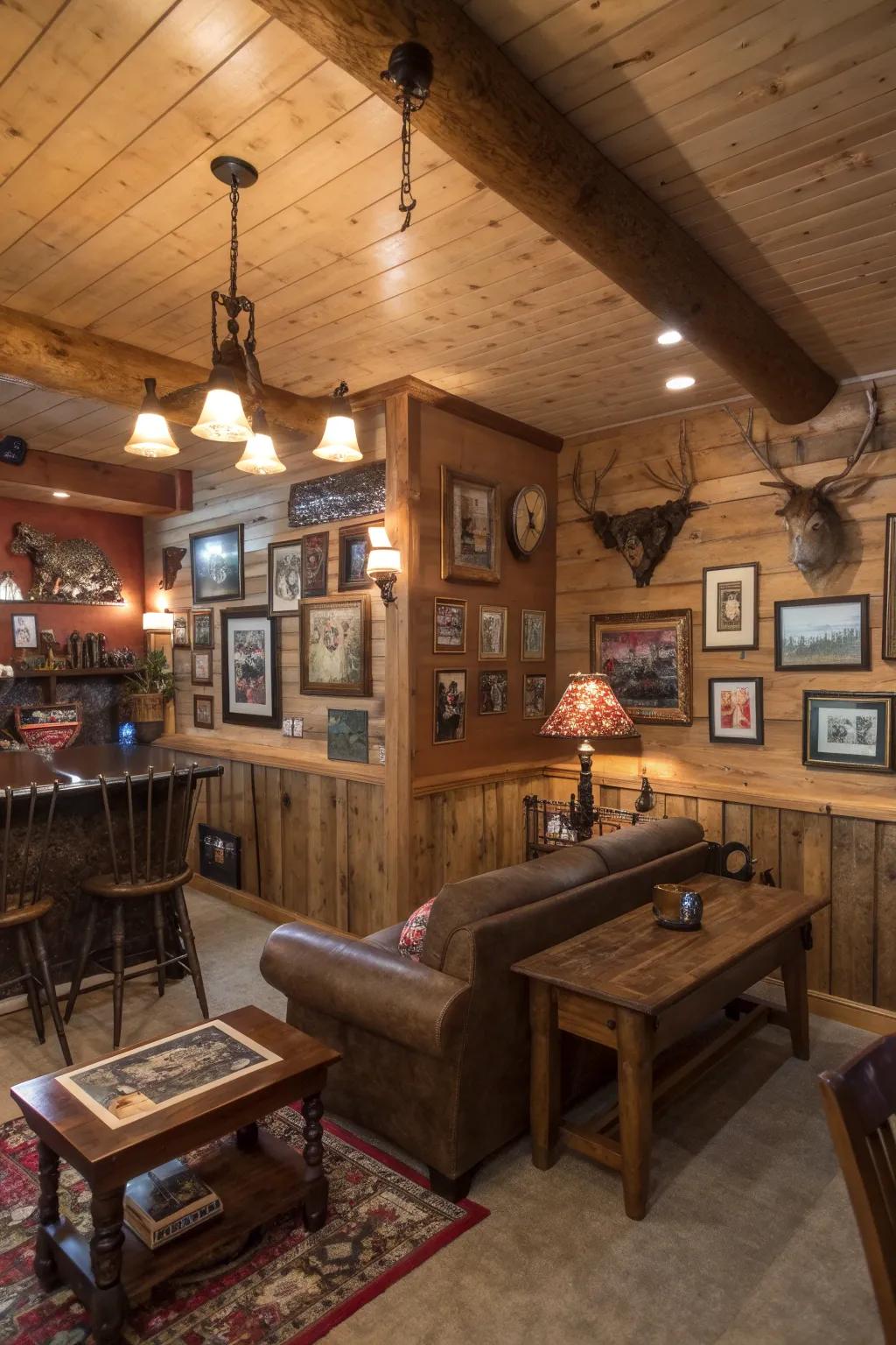 Personalized art pieces infuse a unique touch to the man cave.