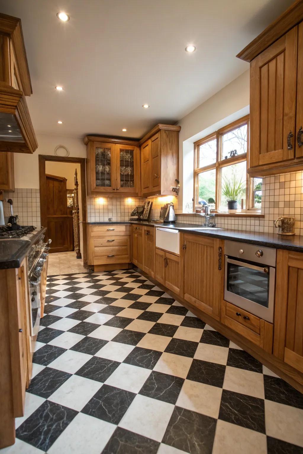 Squared flooring introduces classic charm into this rural house kitchen.