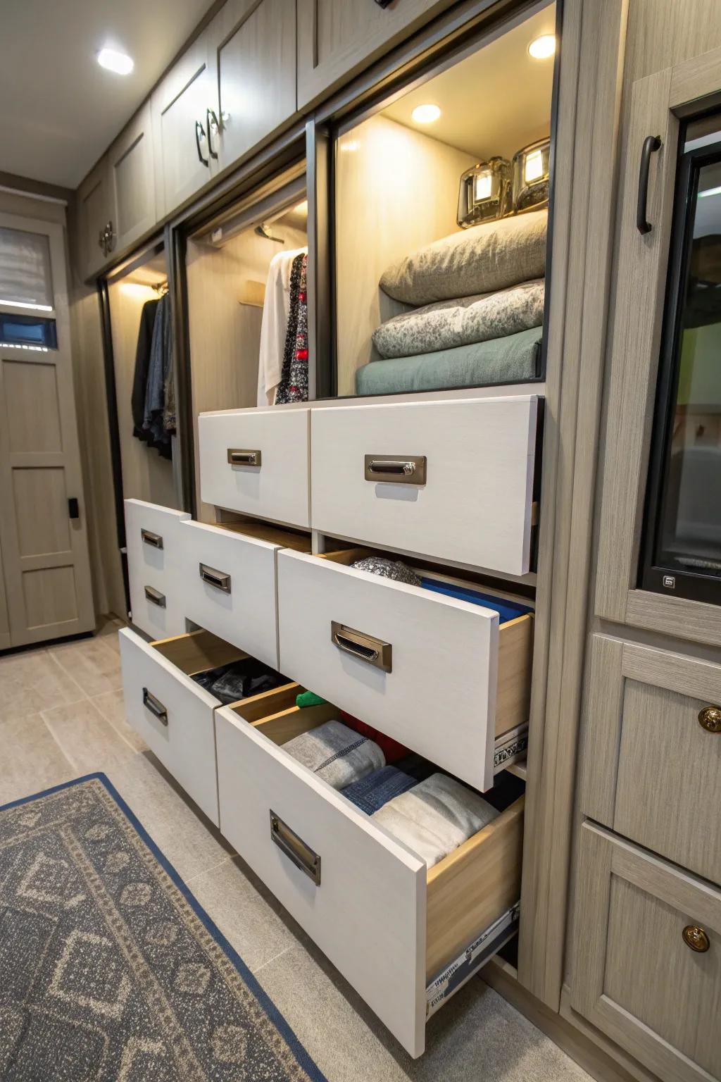 Pull-out trays improve arrangement and accessibility.