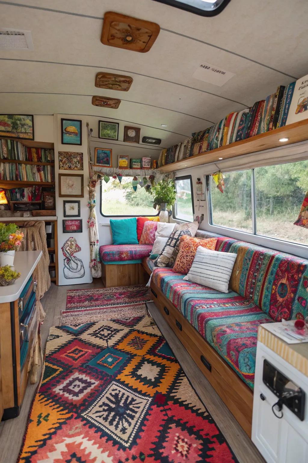 An eclectic amalgamation contributes to both inventiveness and uniqueness within this recreational vehicle.