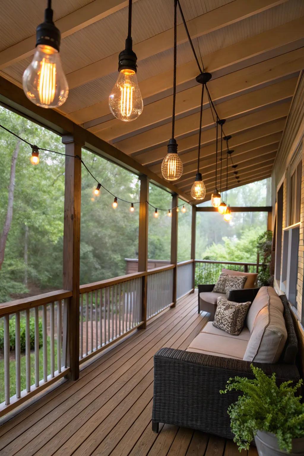 Retro-style bulbs introduce vintage charm and warmth.