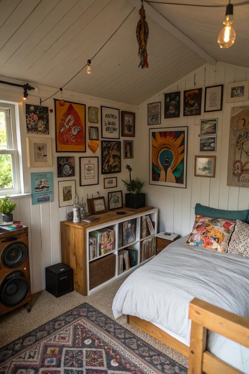 Personal artwork gives your shed bedroom its unique identity.