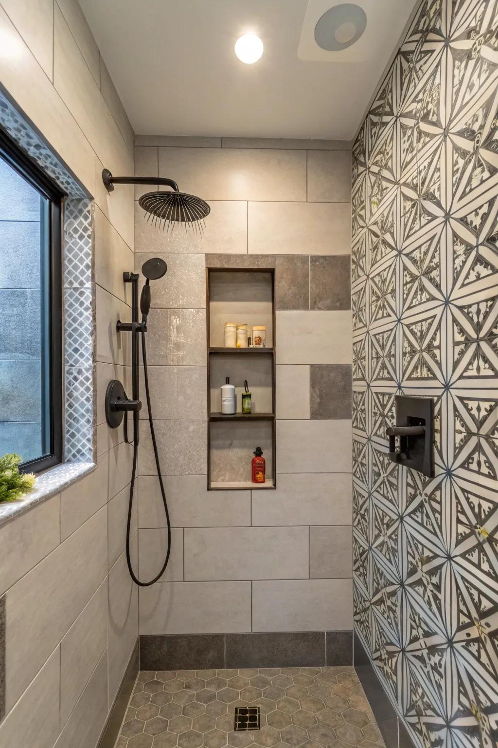This unique shower is enhanced in personality and practicality through bespoke elements.