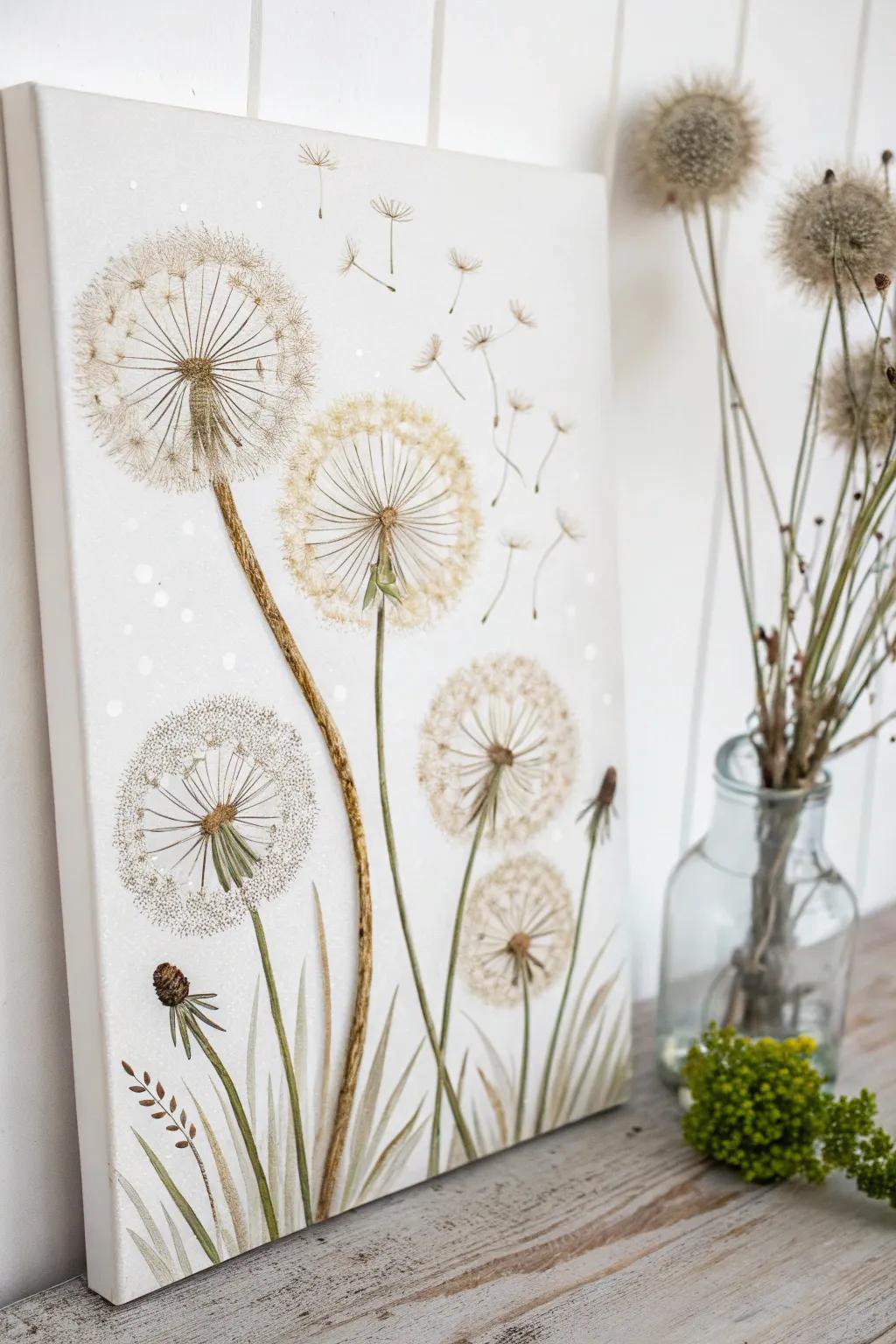 Delight in the art of simplicity with whimsical dandelions, capturing the essence of nature's delicate allure.