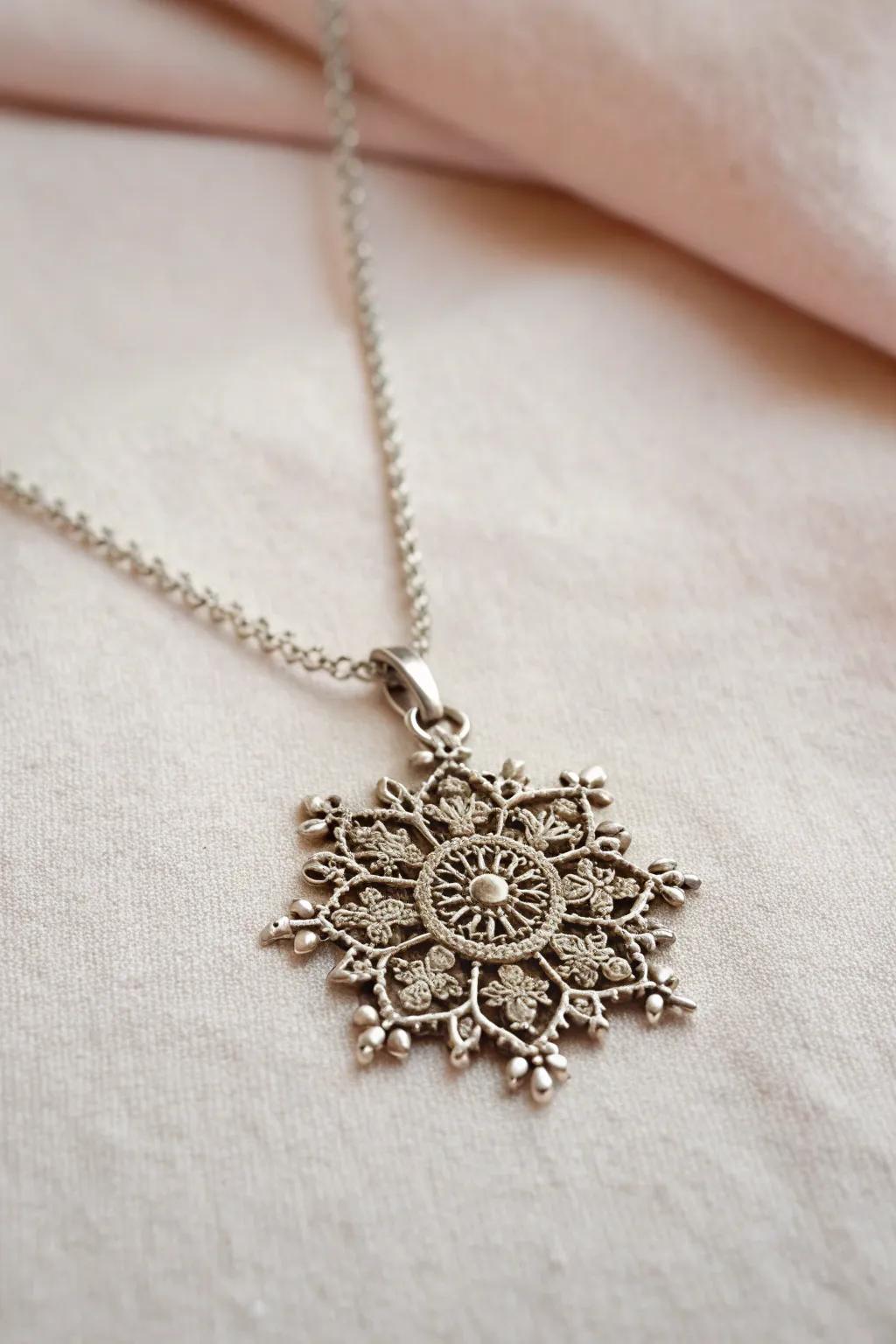 A neck chain with a fractal pendant offers a personal hint of art and elegance.