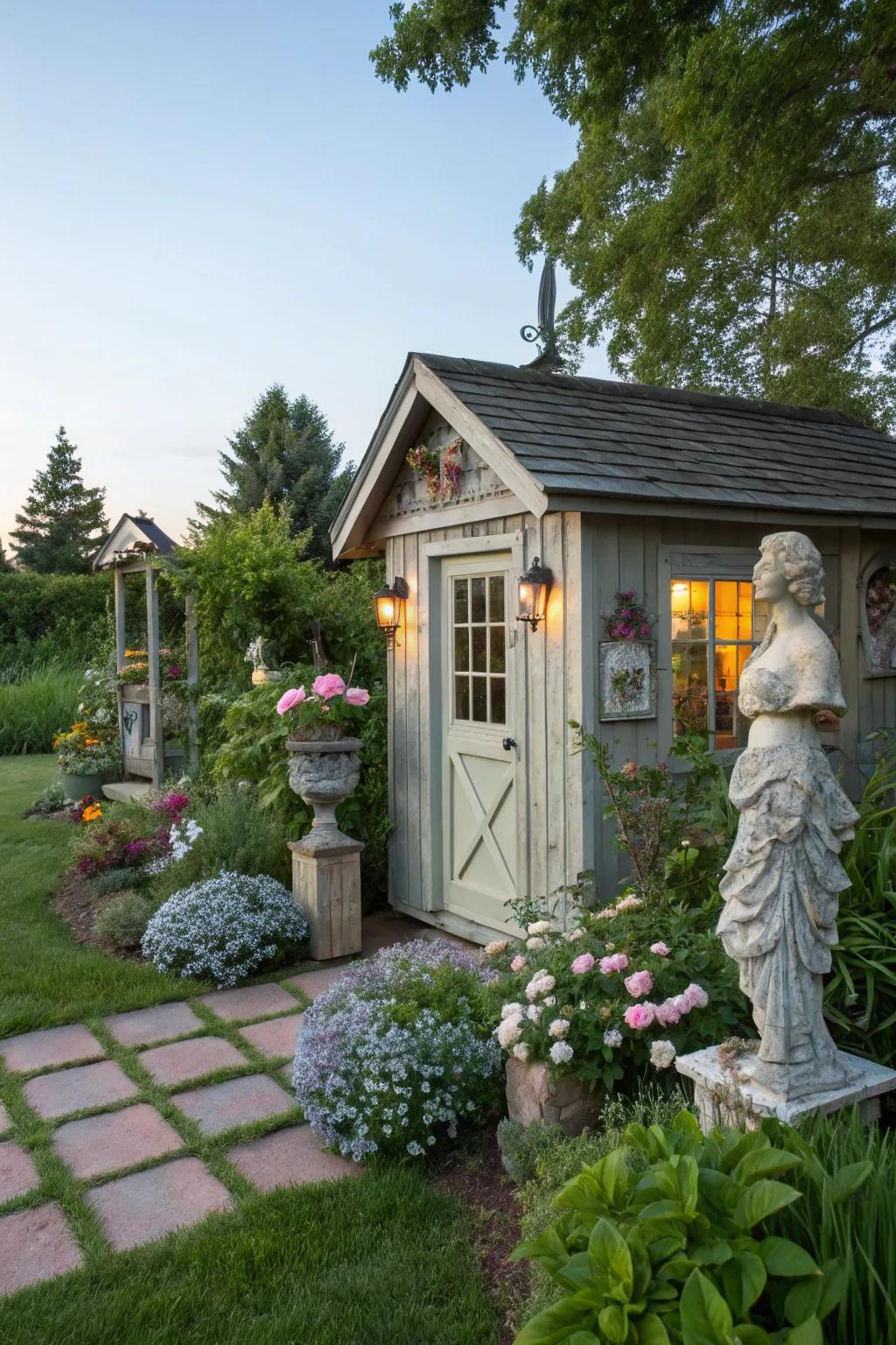 Artistic statues impart a singular and intimate accent to your shed's environs.