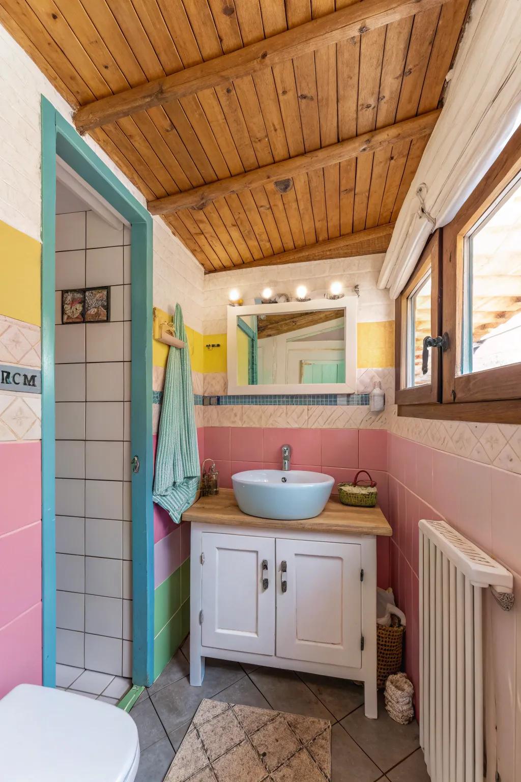 Painted touches add a playful element to the wood roof.