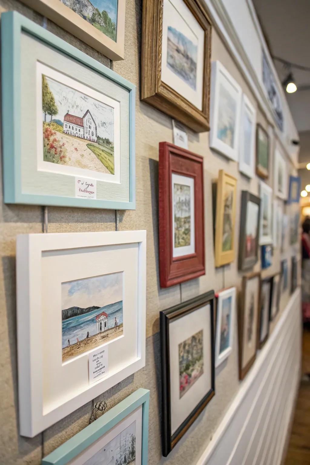 Miniature art prints showcasing creativity in small spaces.