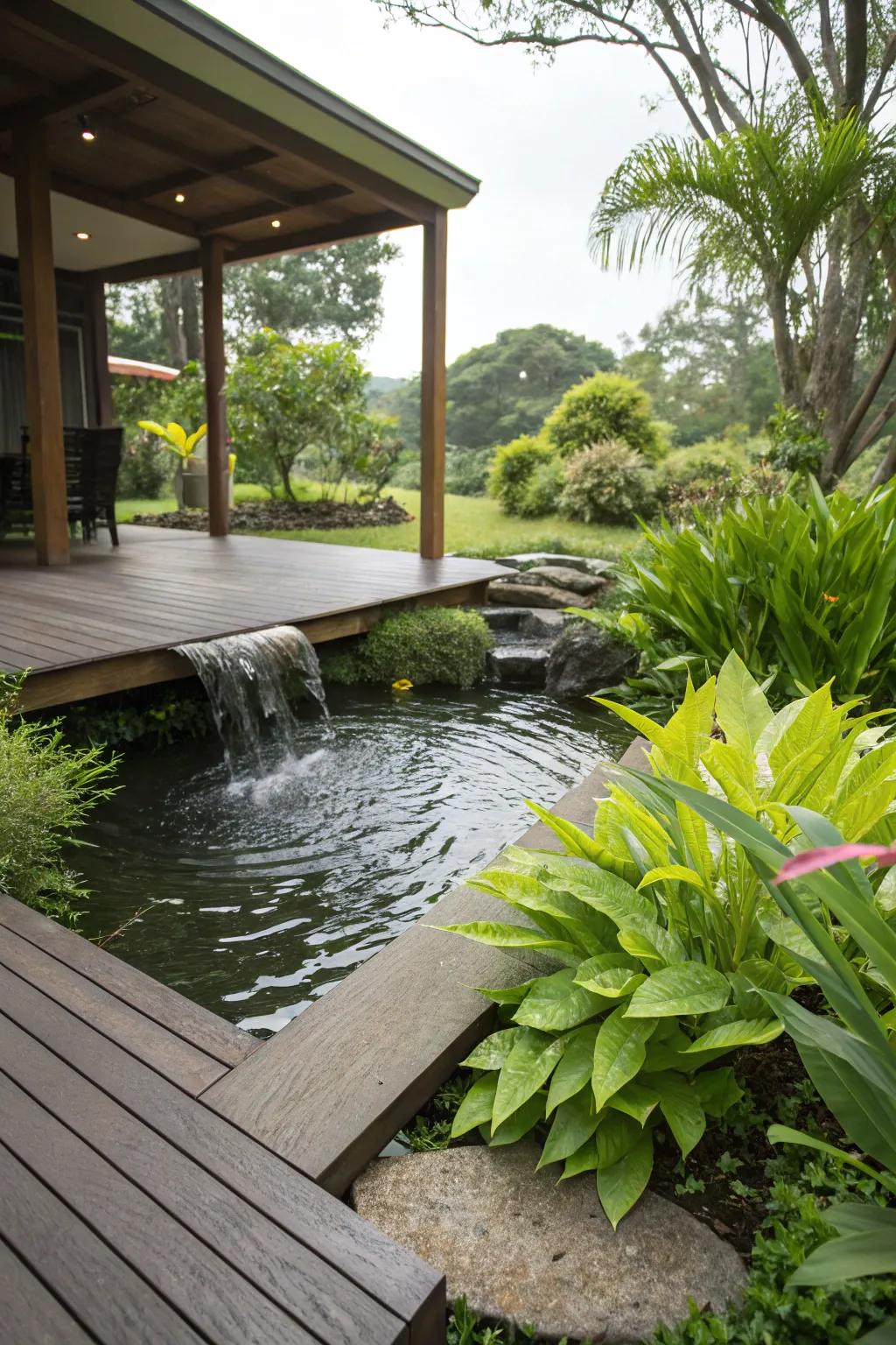 A water feature adds a touch of peace and beauty.