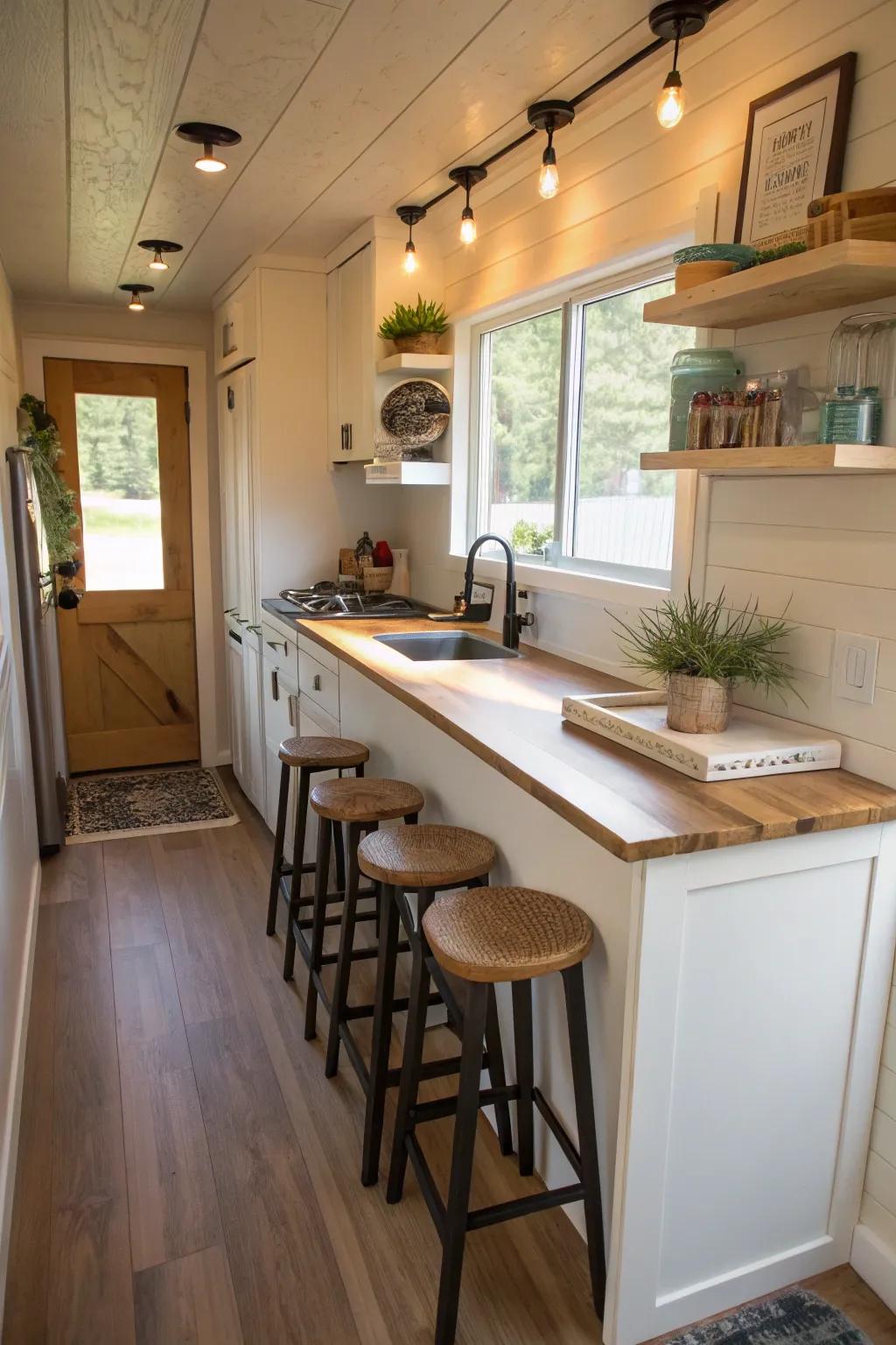 A small seating area enriches versatility to your kitchen.