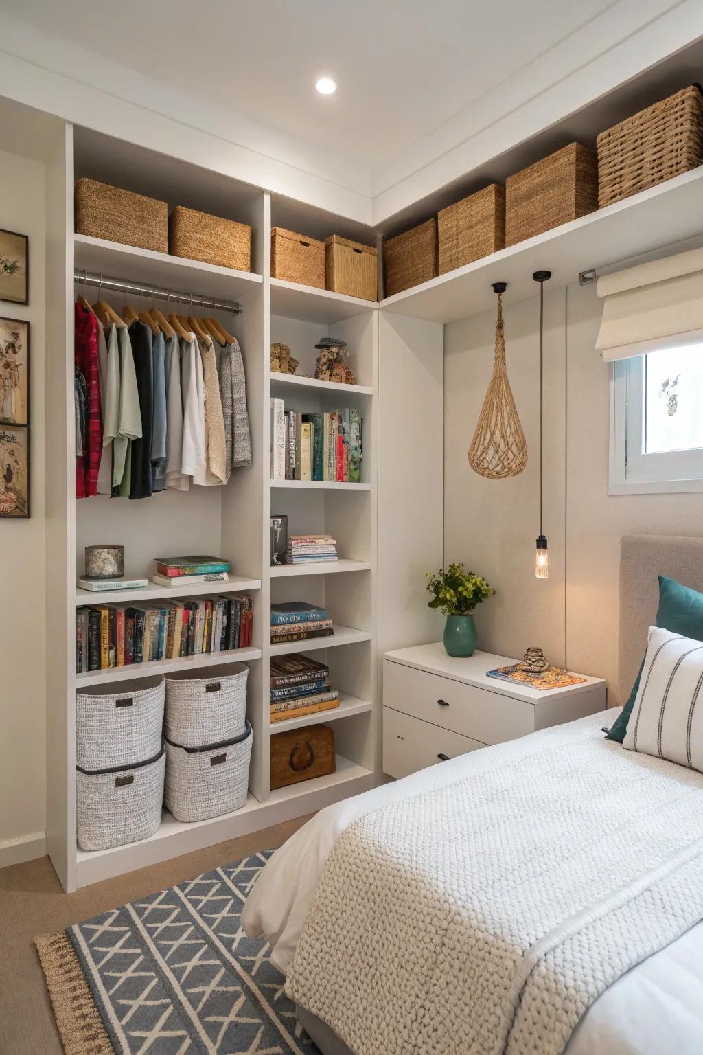 Vertical storage helps small spaces.