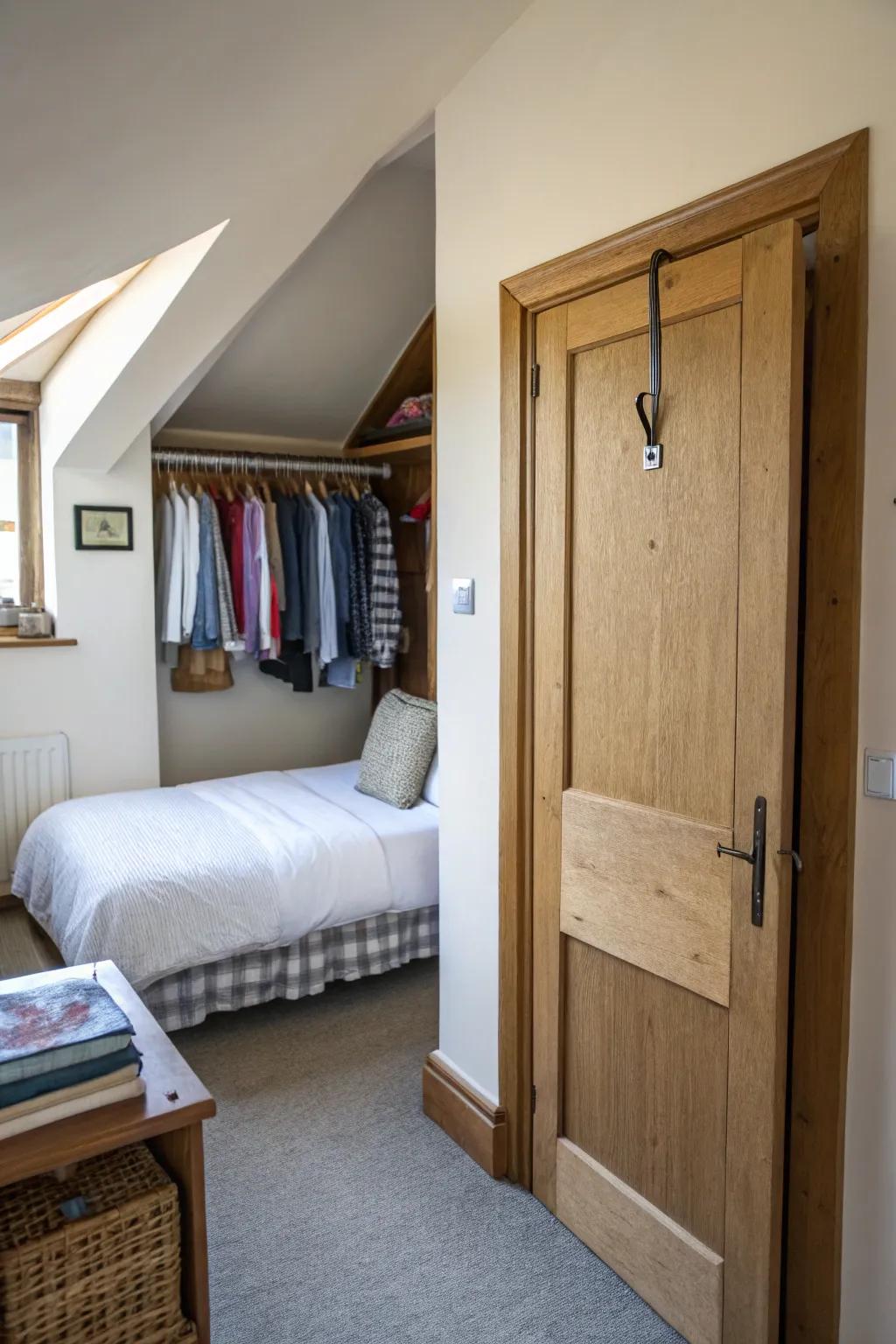 Door hooks provide practical hanging solutions.