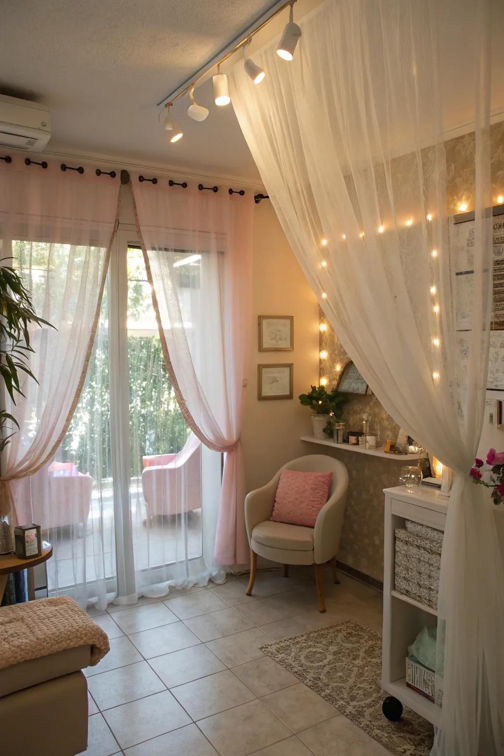 Light curtains create a setting that is bright and private.