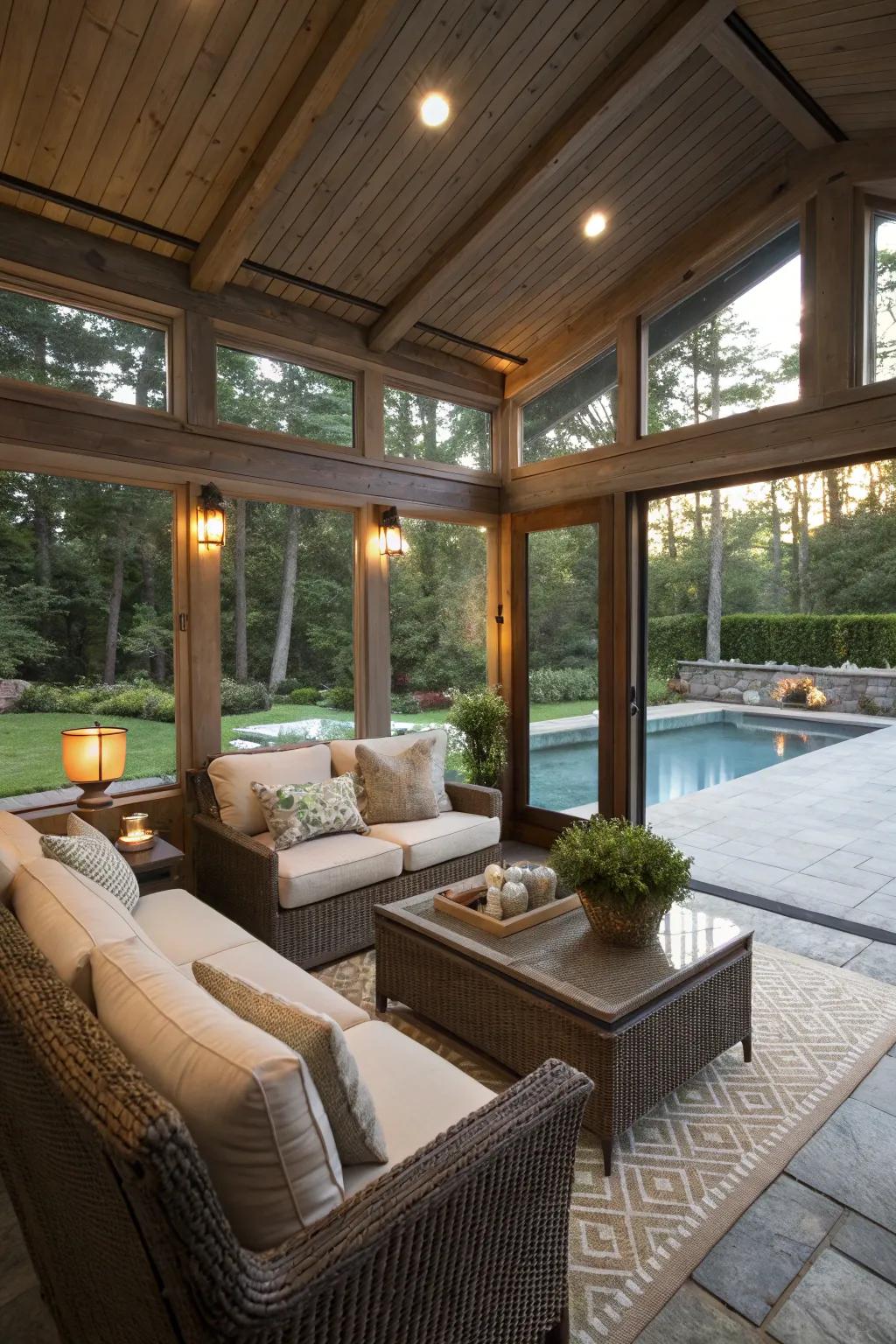 A restful lounge vicinity impeccable for unwinding by the pool.
