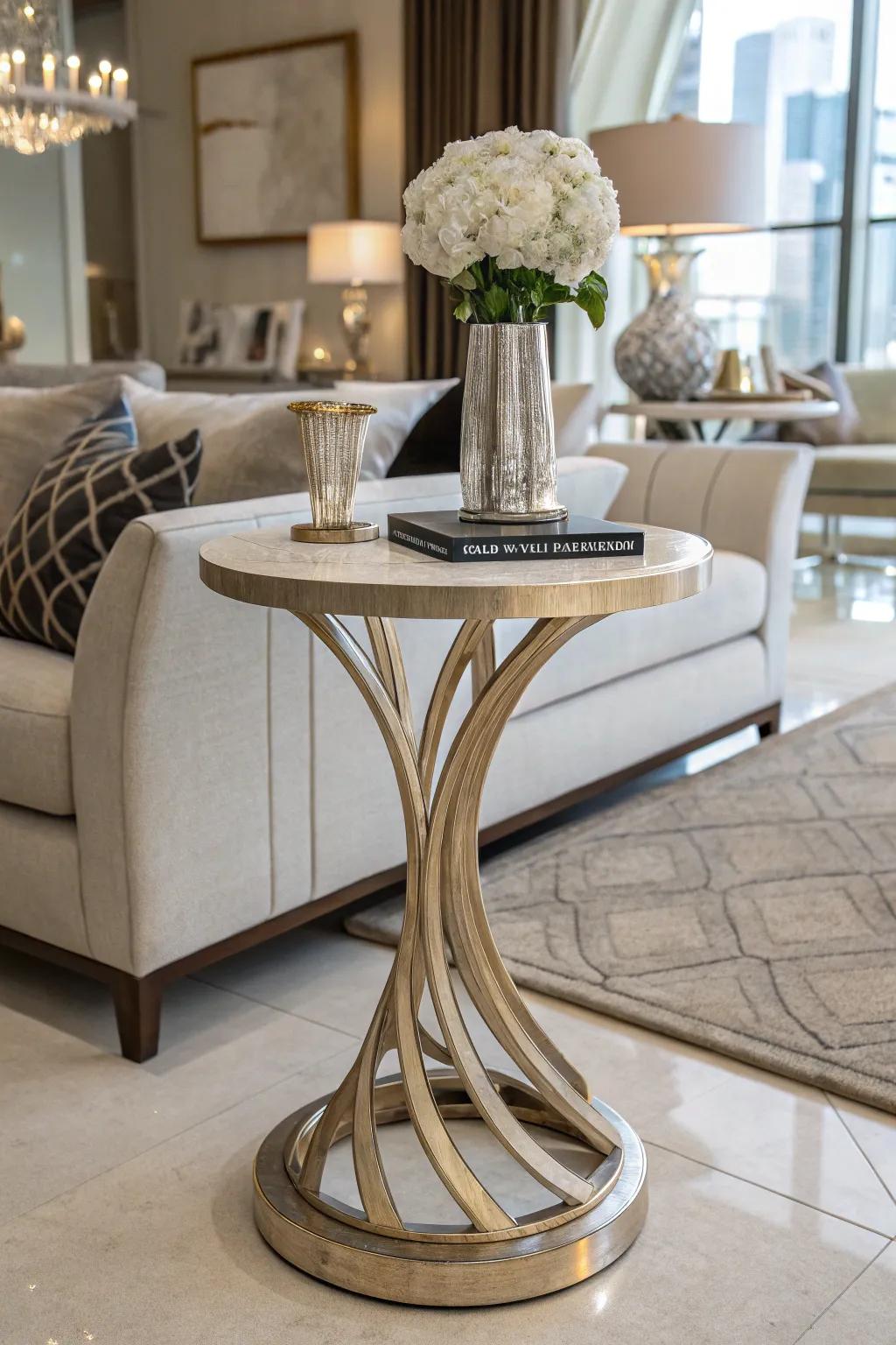 Sculptural tables combine functionality with artistry.