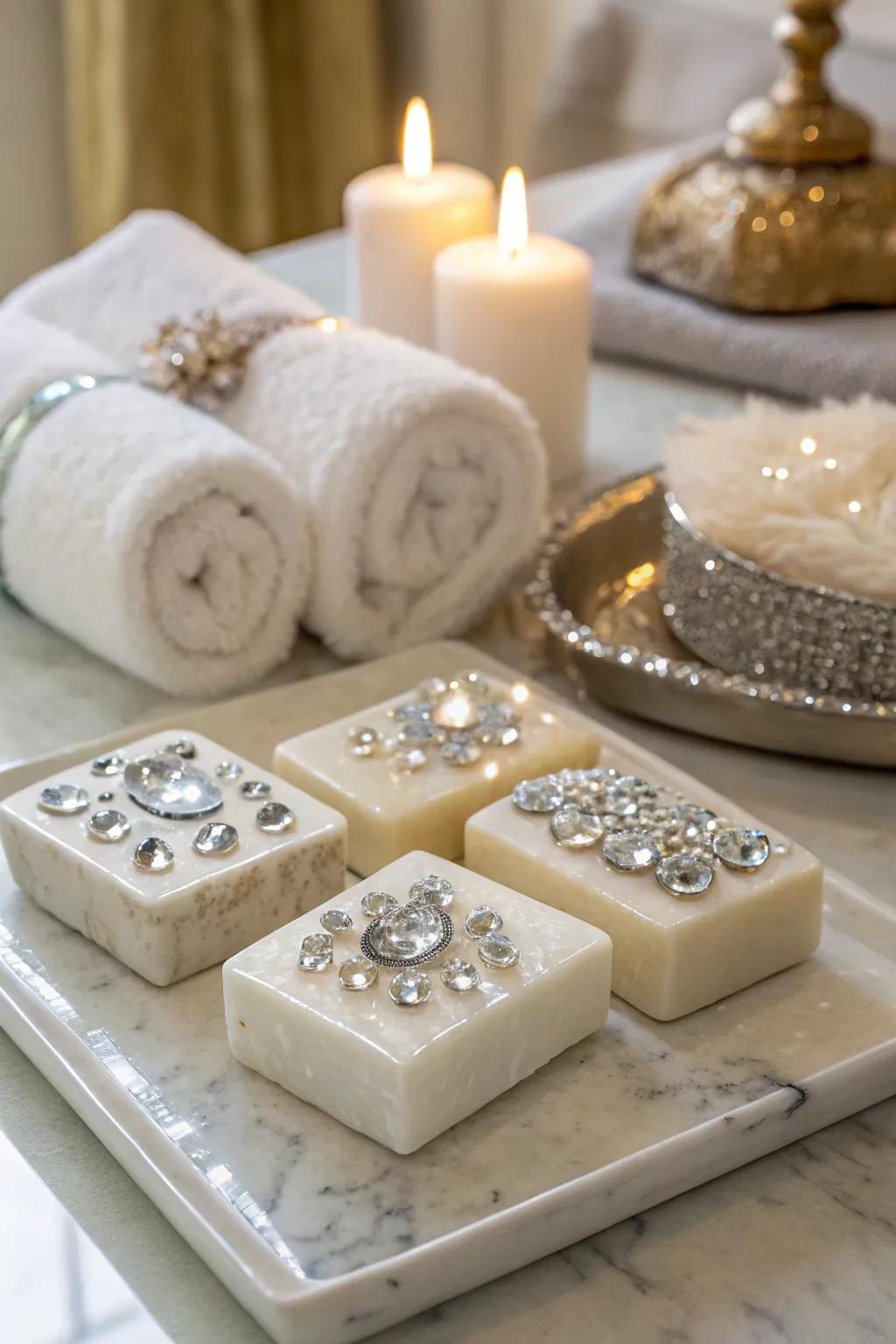 Luxurious soaps with dazzling gem details.