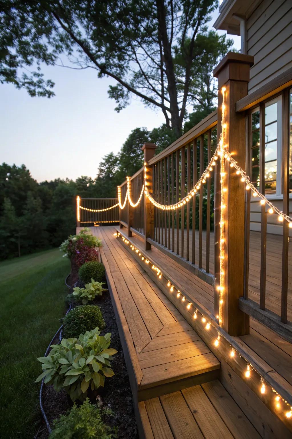 Solar strand lights give your deck a whimsical feel.