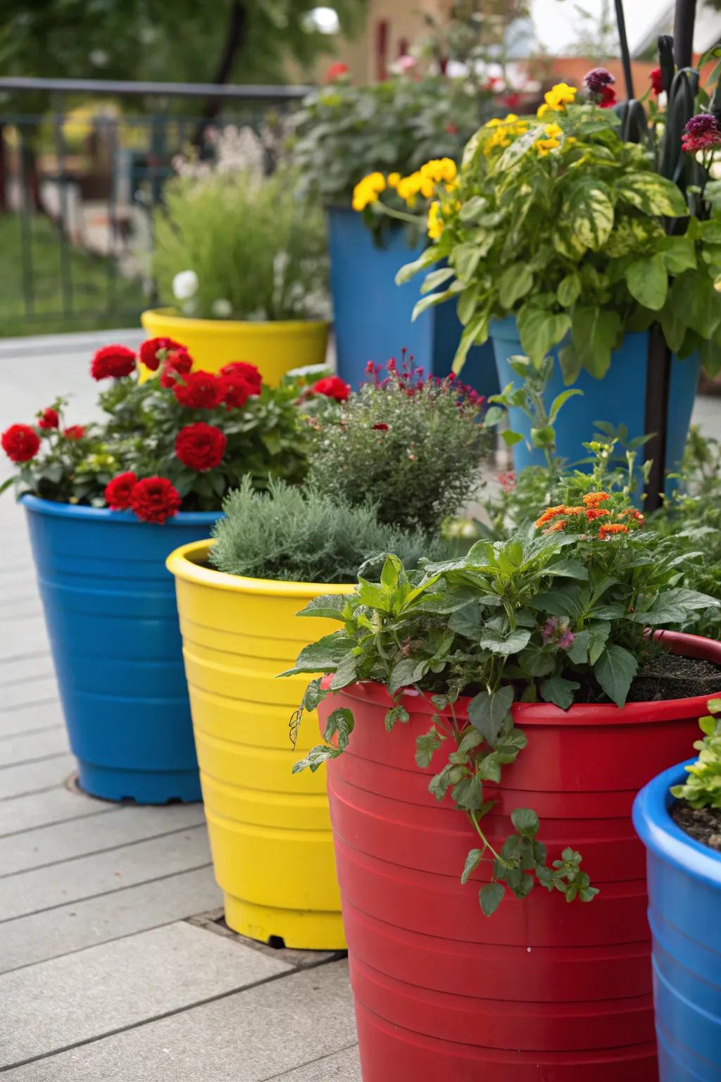 A collection of vibrant portable gardens adding charm to a space.