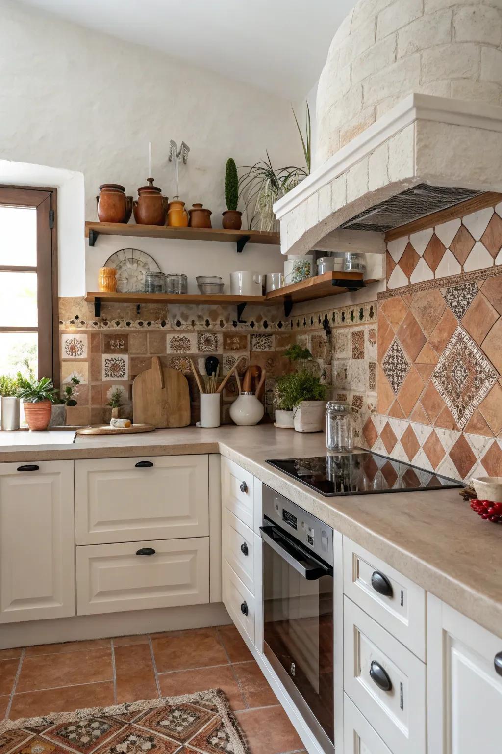 An amalgamation of clay and earthenware tiles injects dimension and authenticity.