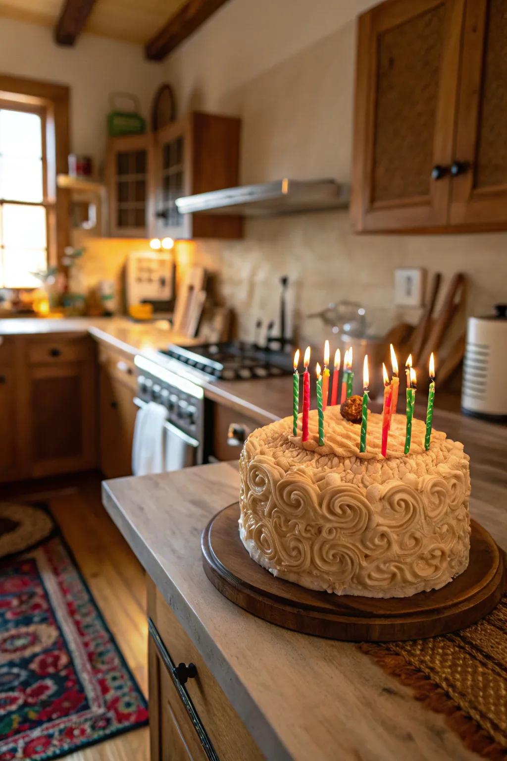 A patterned cake transforming simplicity into art.