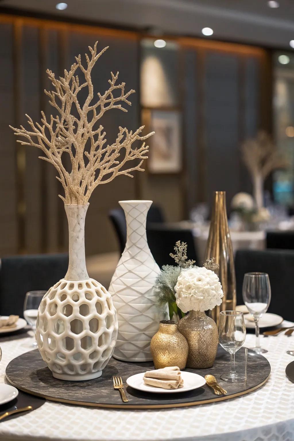 Ingenious centerpieces create a striking declaration.