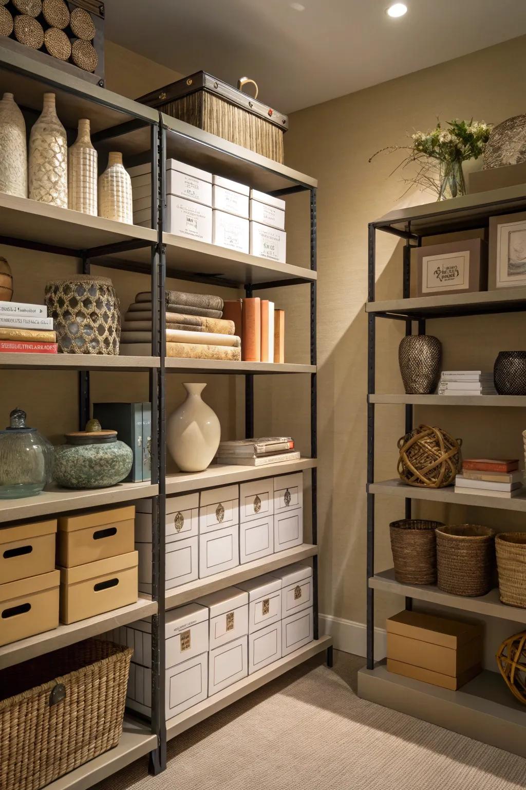 Decorative shelves turn storage into a stylish statement.