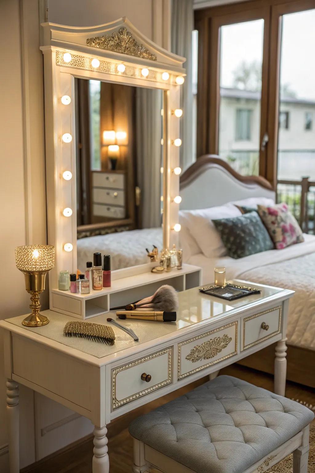 Enhance elegance with a vanity area.