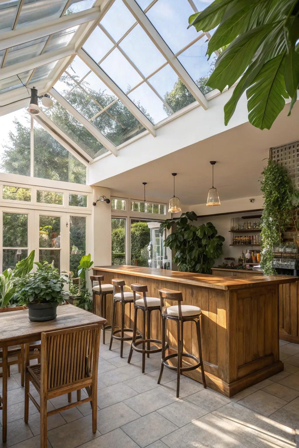 A skylight fills your sunroom bar with sunshine and expansive views.