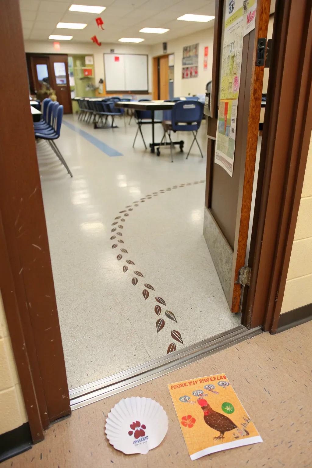 An entertaining Turkey Footprints doorway, welcoming pupils.