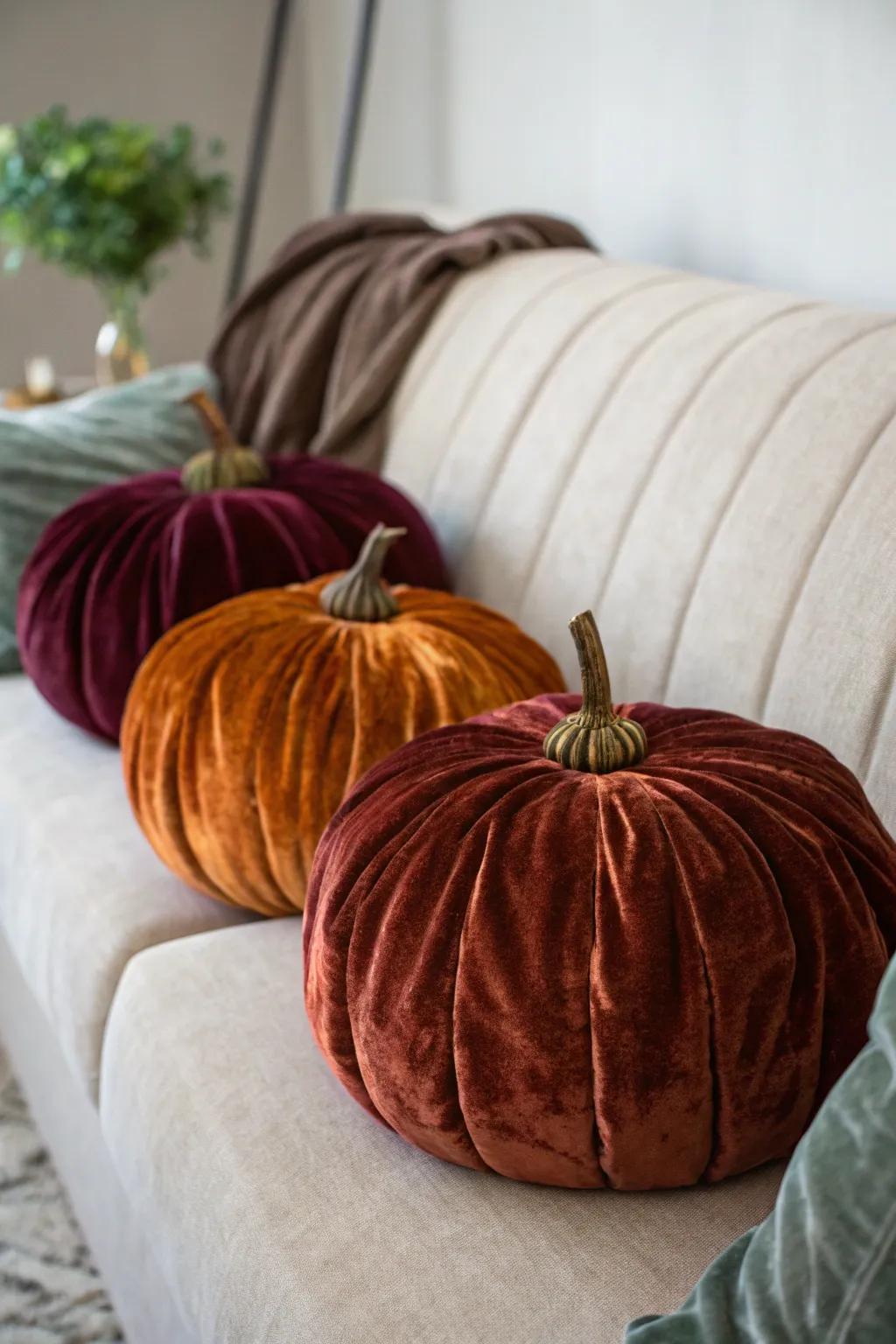 Lavish lush pumpkins that provide a tactile decor.