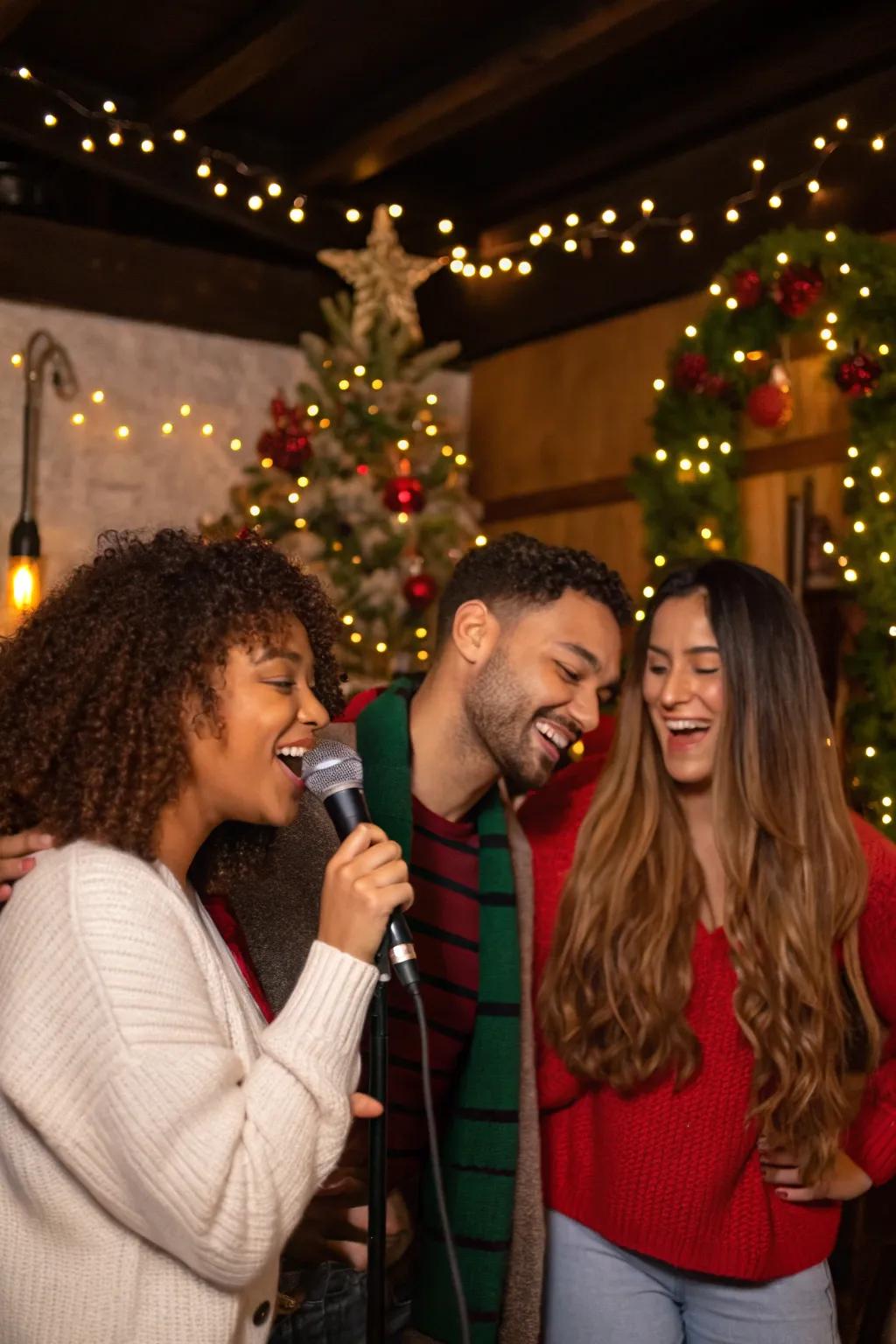 Singing and laughter at a Christmas sing along.