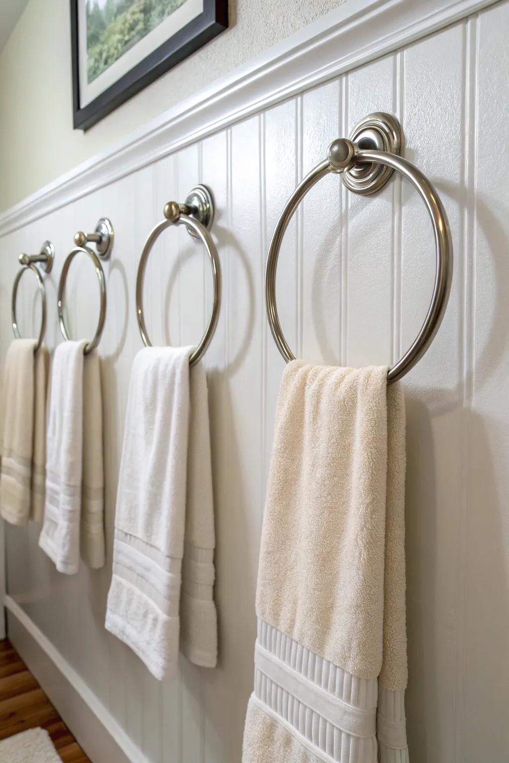 Create harmony with a group of towel rings, great for adding symmetry and style.