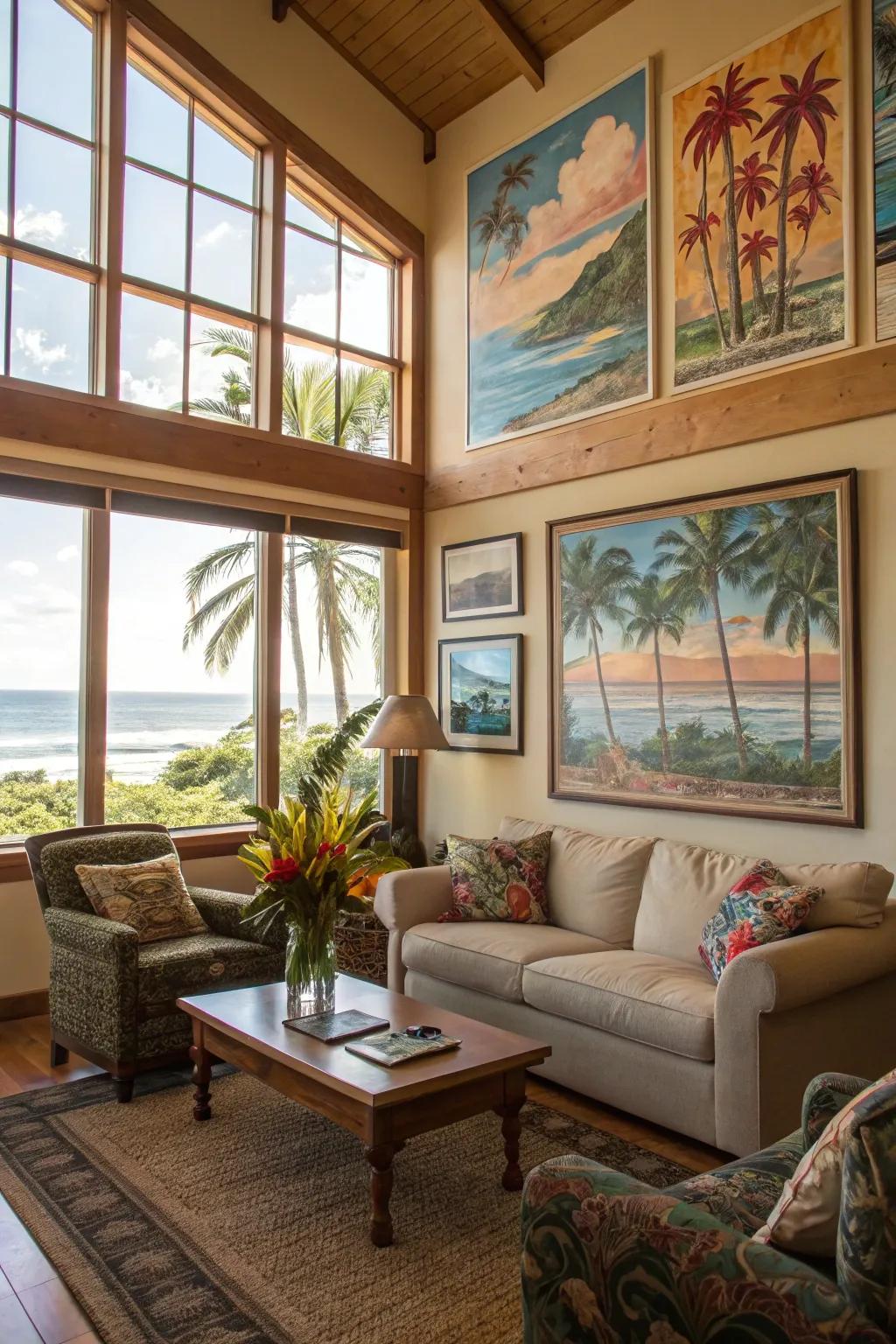 Tropical artistry introduces the essence of the littoral environment indoors.