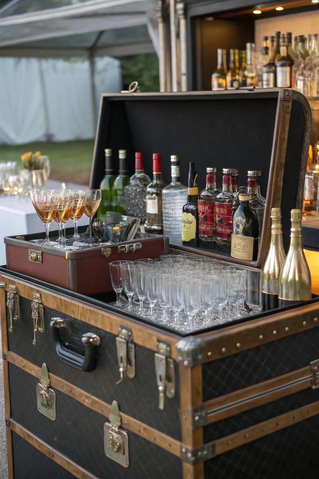 A trunk transformed into a whimsical bar, adding a touch of festivity to any gathering.