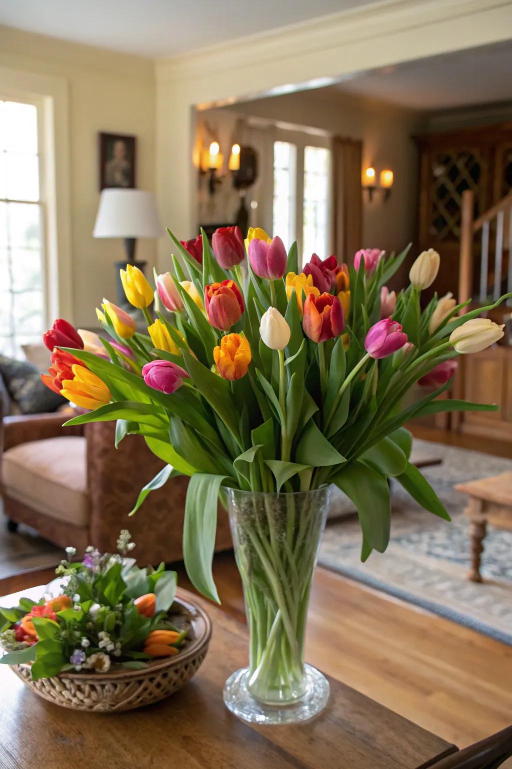A fresh tulip bouquet bringing the garden's beauty into the home.