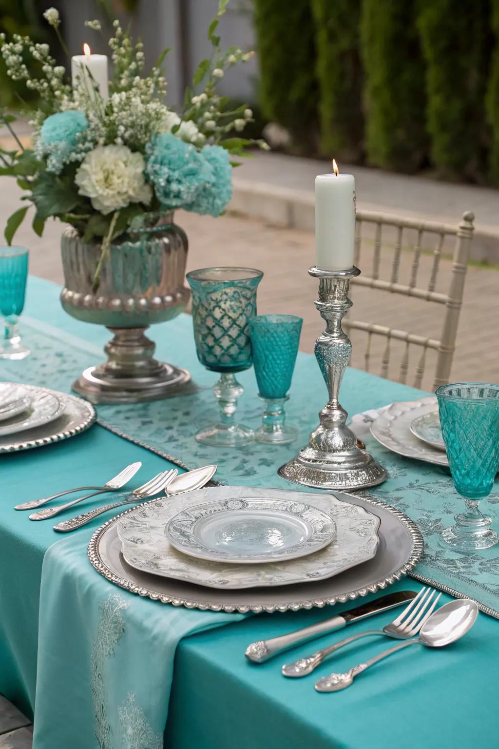 Teal and silver jointly propose a cultured and graceful aspect.