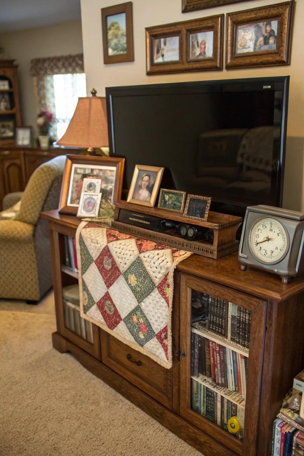 Personal keepsakes add warmth and individuality to your TV stand.