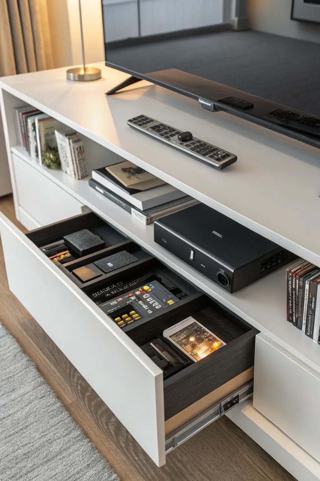 Hidden spots offer secret storage choices for a cleaner look.