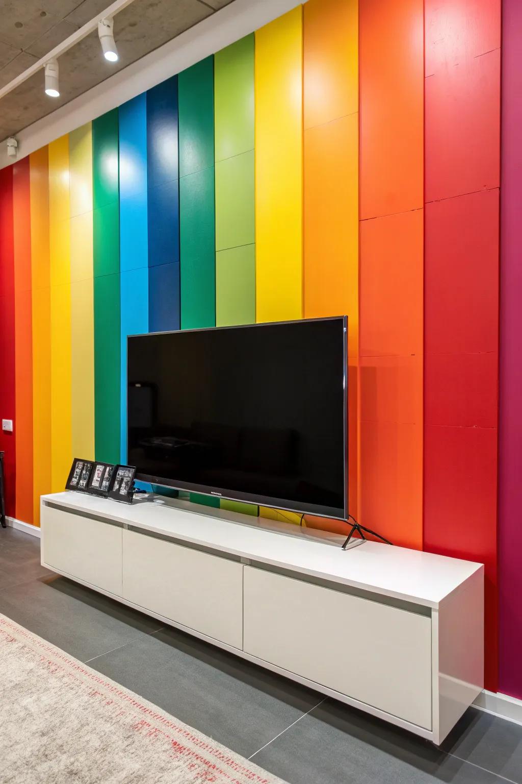 An eye-catching setting makes this TV wall grab attention.