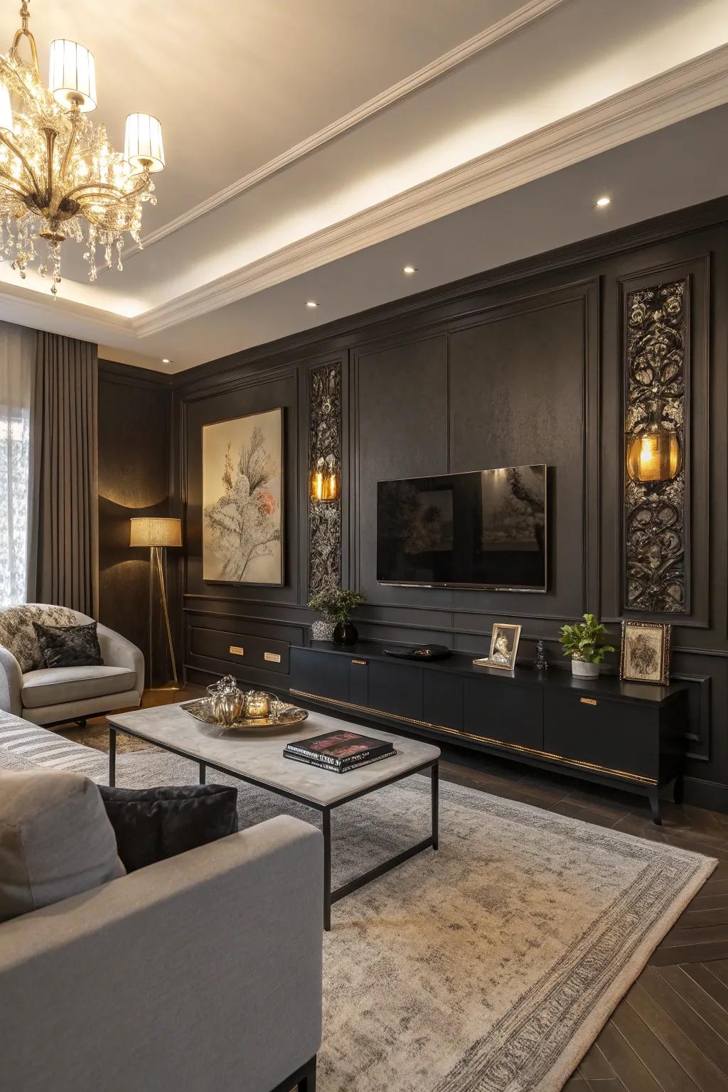 Deep hues assist TVs in blending into the decor.
