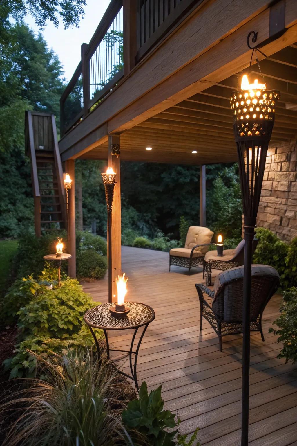 Tiki torches impart a cozy and tropical accent to your space.