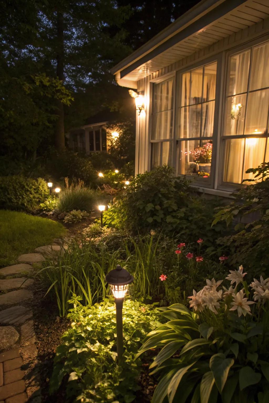 Solar lights contribute a bewitching glow to your cherished garden after nightfall.