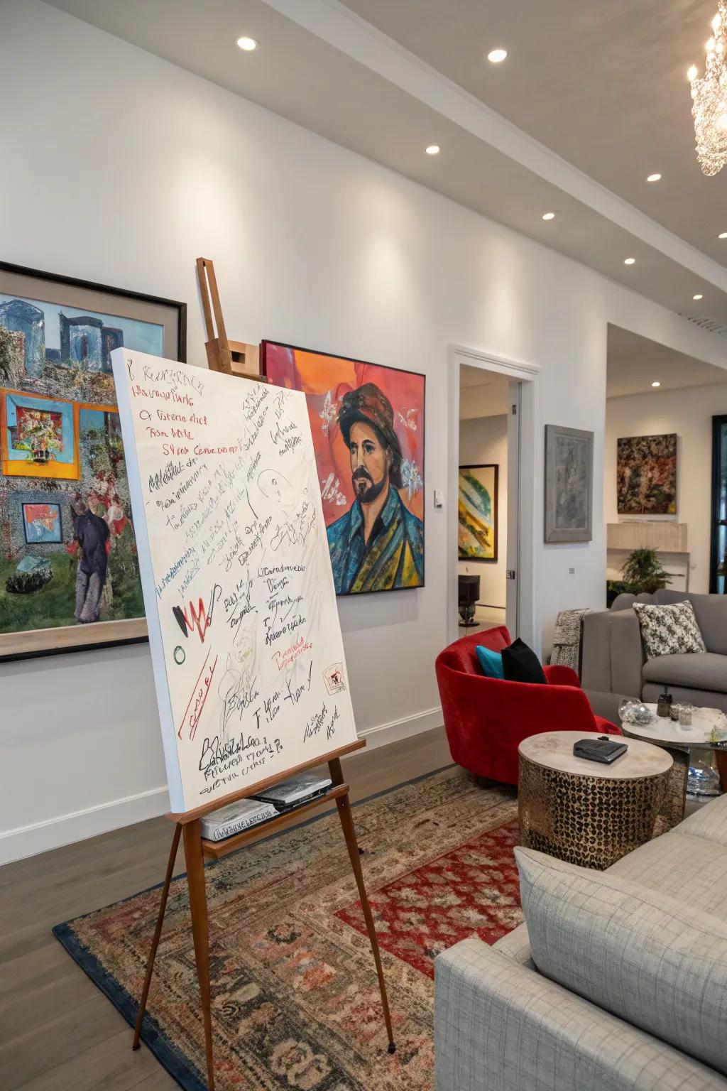 Guests autograph a bespoke art piece, fashioning a collaborative masterpiece.