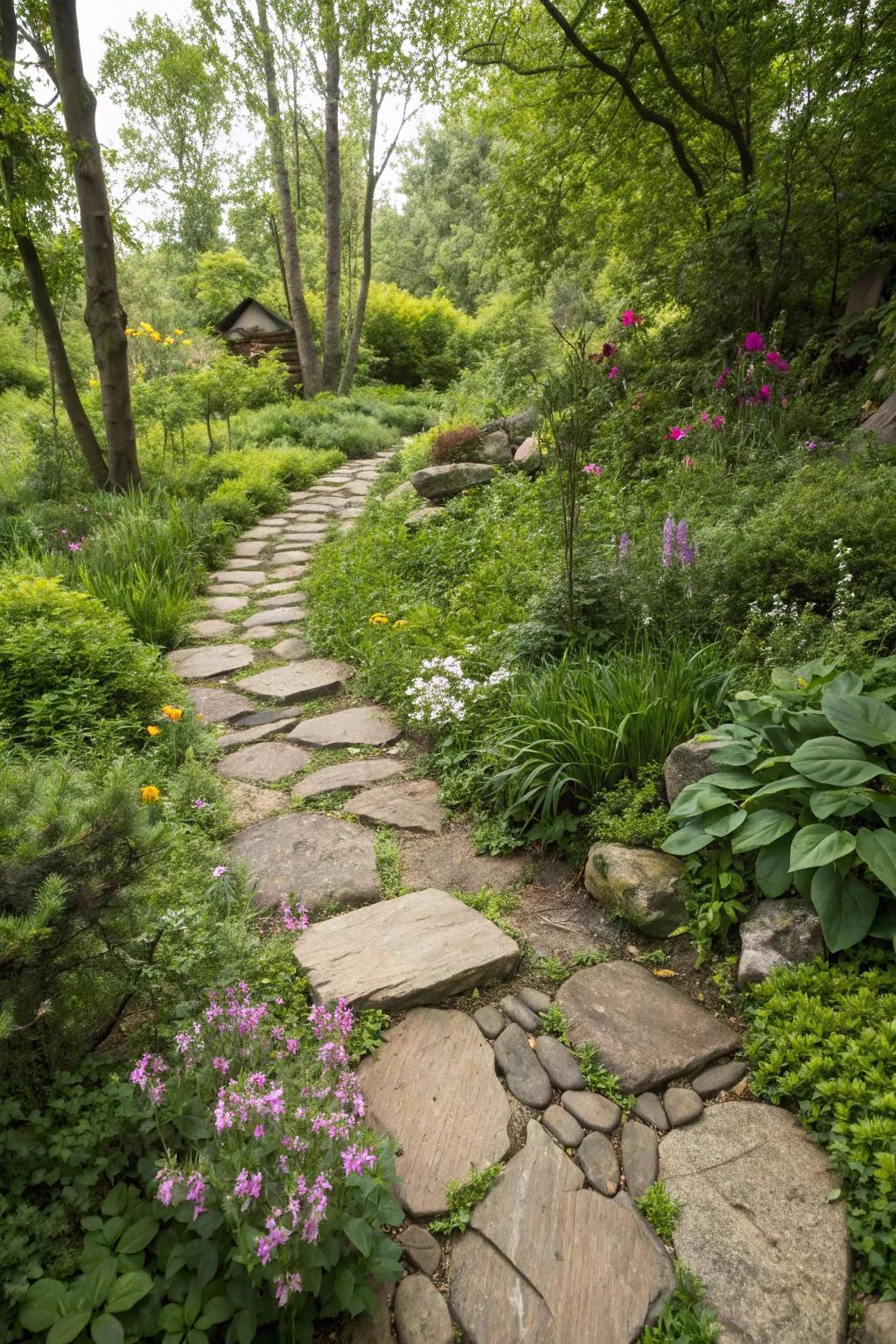 Sustainable paths use environmentally friendly materials that harmonize with nature.