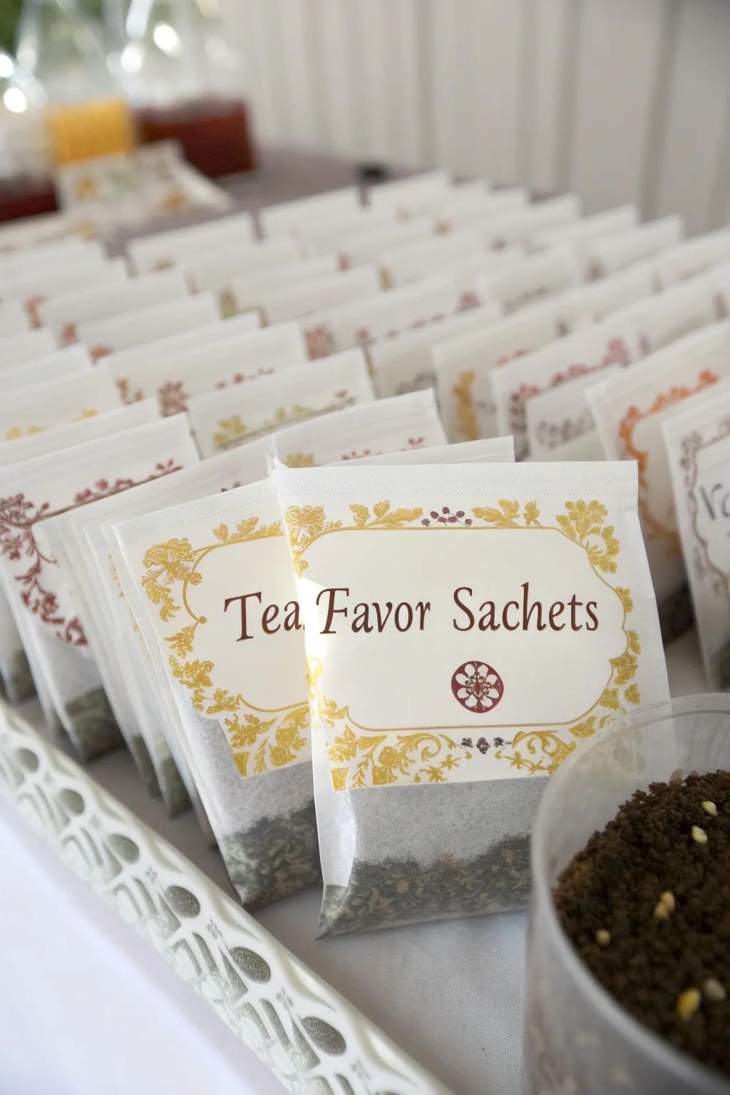 Attentive personalized herb favors for attendees to take homeward.