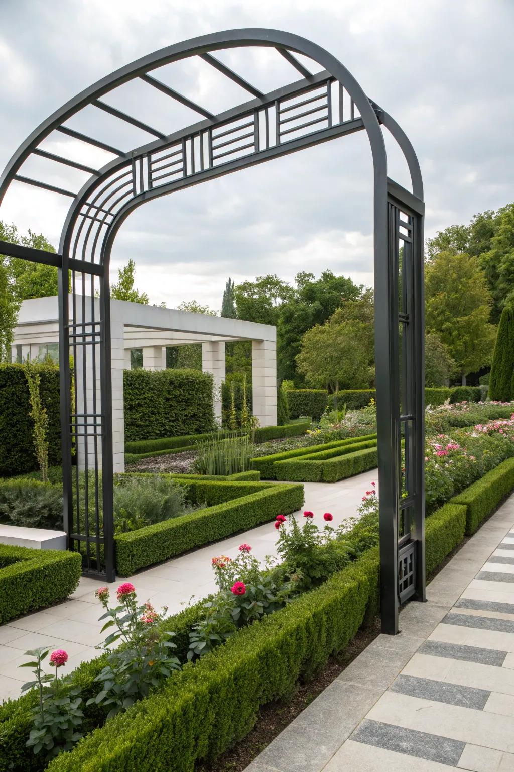 Geometric arches infuse an unexpected, eye-catching element into gardens.