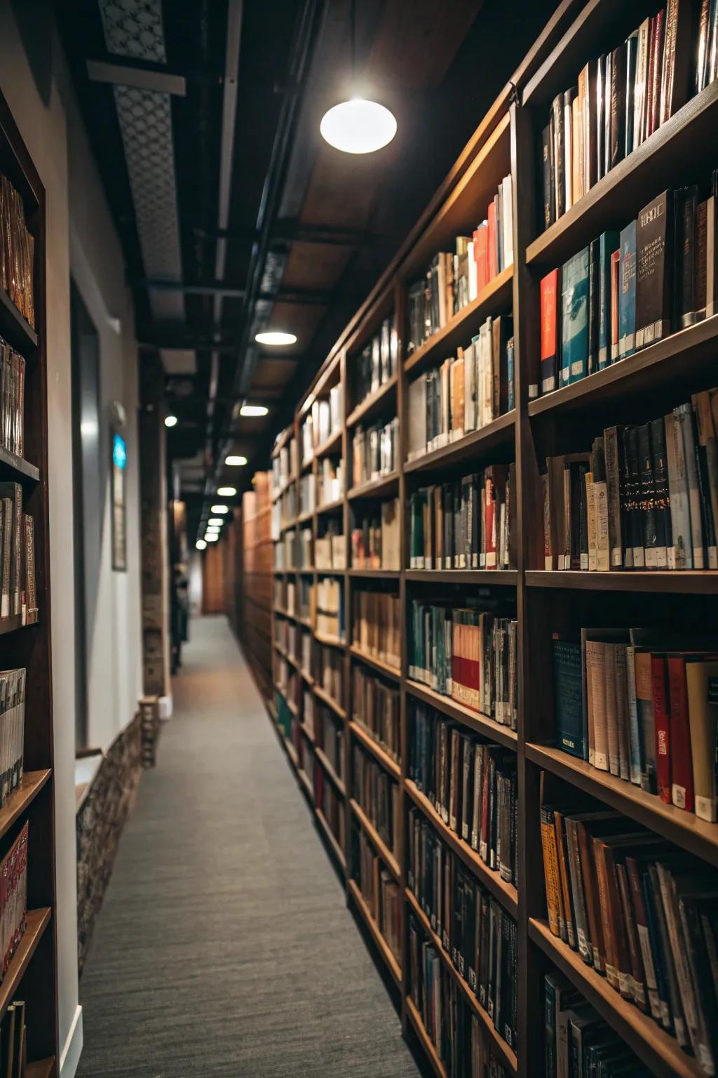 Reversing your book display creates a distinctive and intriguing visual effect.