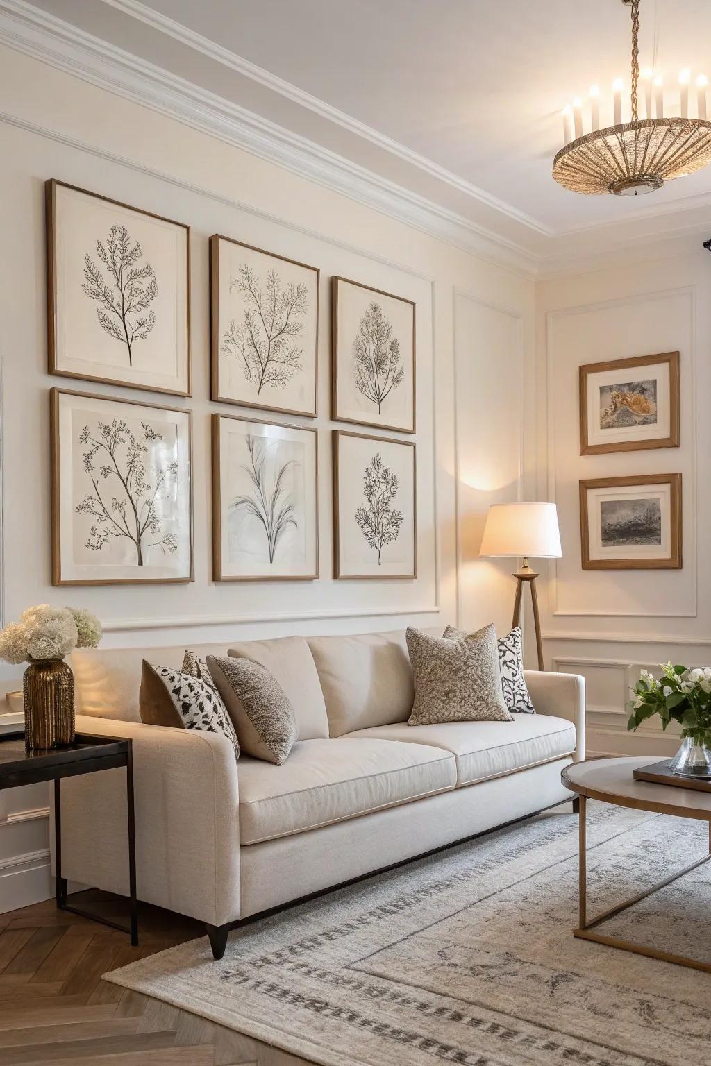 Understated art adds elegance without overwhelming.