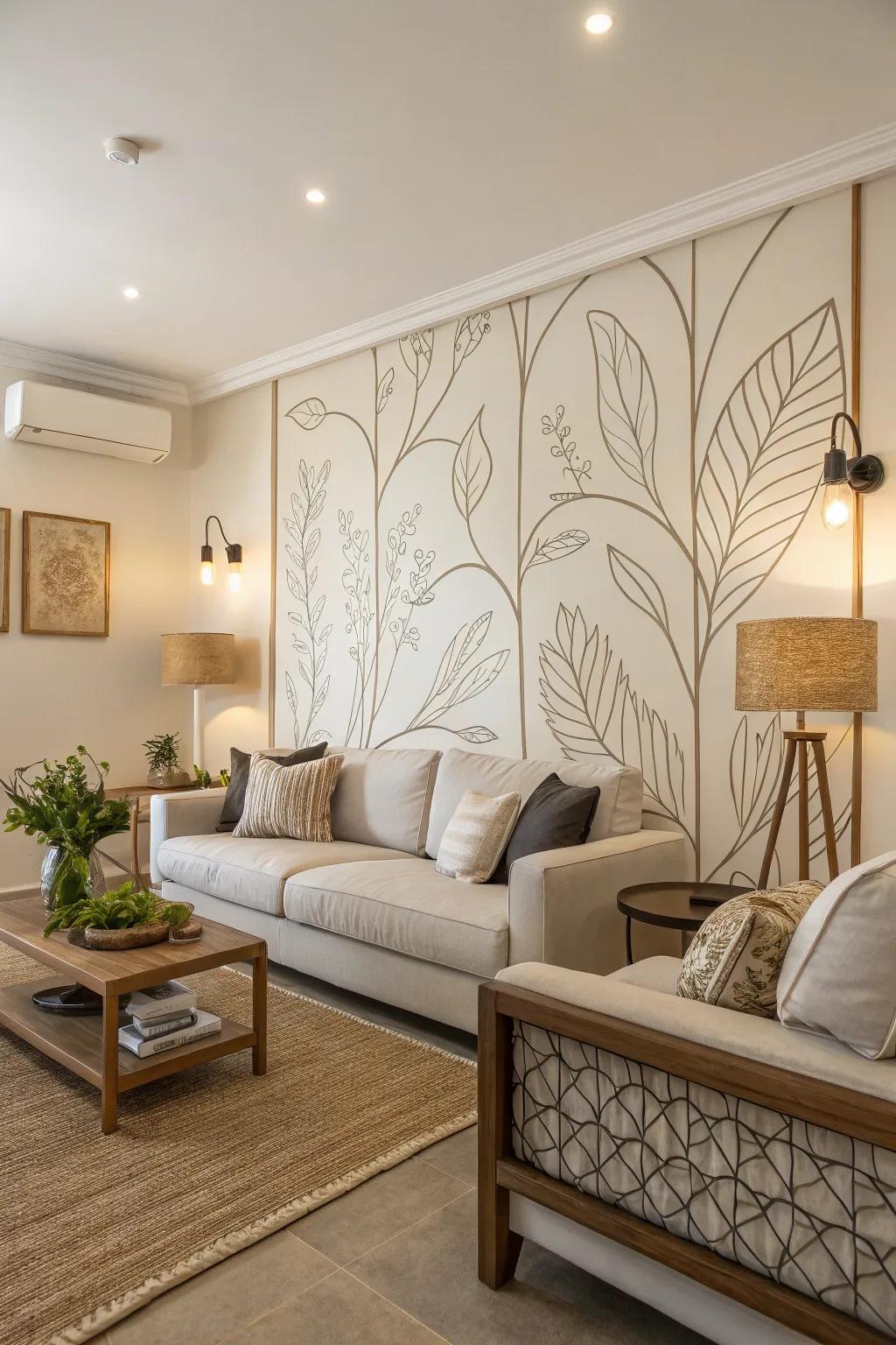 Find peace with a soothing minimalist mural.