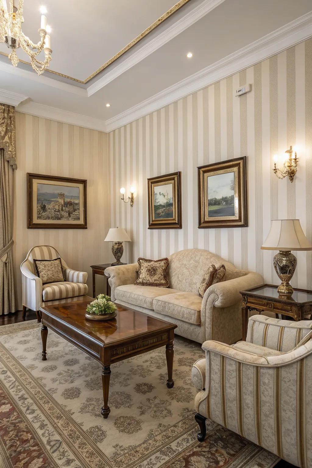 Achieve timeless elegance with the simplicity of banded wallpaper.